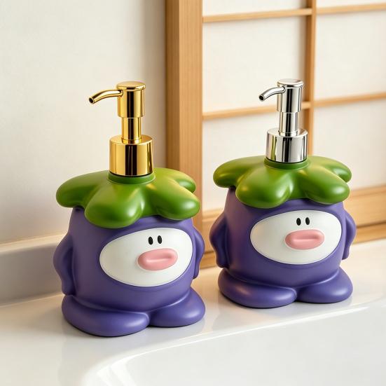 450ML Cartoon Mangosteen Soap Dispenser, Refillable Liquid Hand Soap Shower Gel Container, Bathroom Empty Pump Lotion Bottle