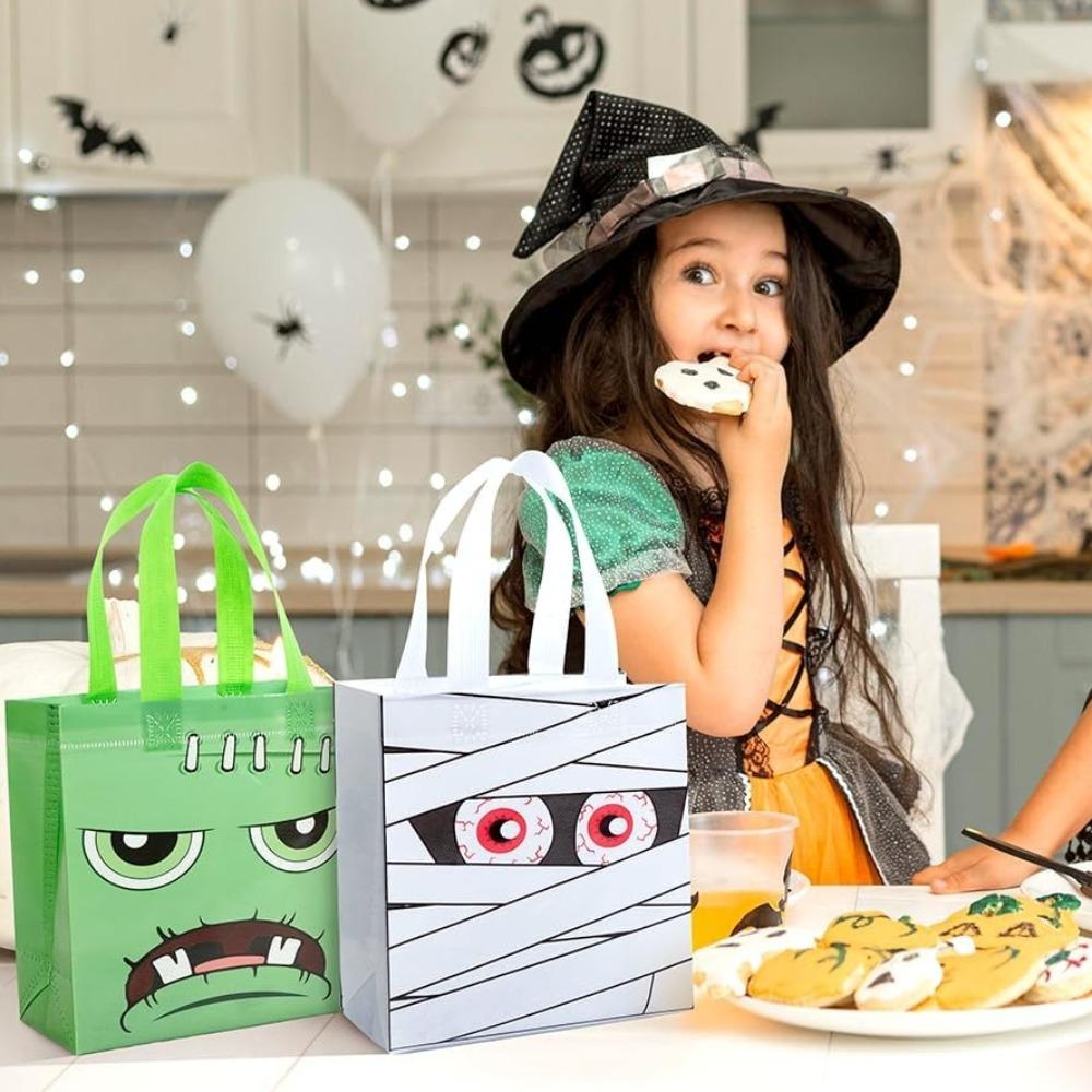 12-24 Pcs Alloween Reusable Non-Woven Trick Or Treat Bags Pumpkin Ghost Monster Tote Hand Bags Kids Adults Party Candy Gift