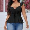 European and American summer new black sleeveless top female slim and thin backless strap ruffle hem fashionable and versatile
