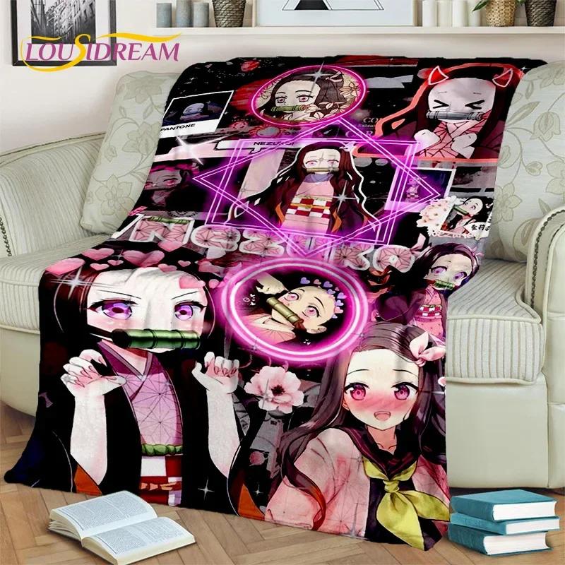 Kamado Nezuko Demon S-Slayer Japan Anime Mykt flanellteppe for senger Soverom Sofa Piknik, Kasteteppe for barn Utendørs Fritid