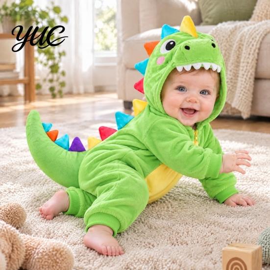 Funny Dragon Onesie Baby Dinosaur Costume, Full Front Zipper Pajamas, Hooded Romper for Boys Animal Jumpsuit Girls, Soft Polar Fleece Outfit Halloween