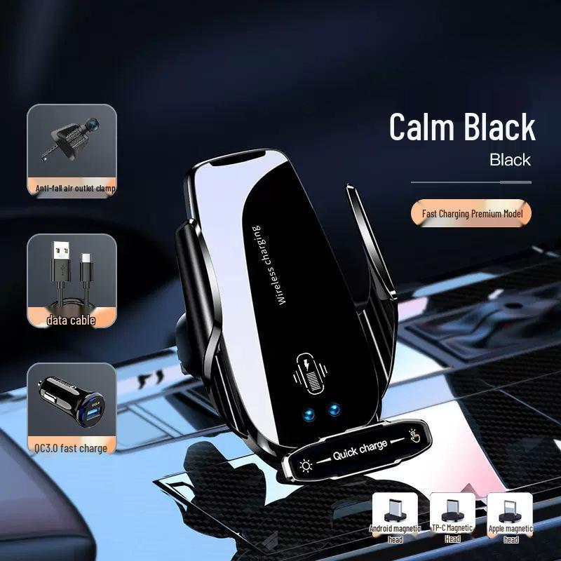 2025 Black Automatic Car Phone Mount & Wireless Charger with Apple Navigation