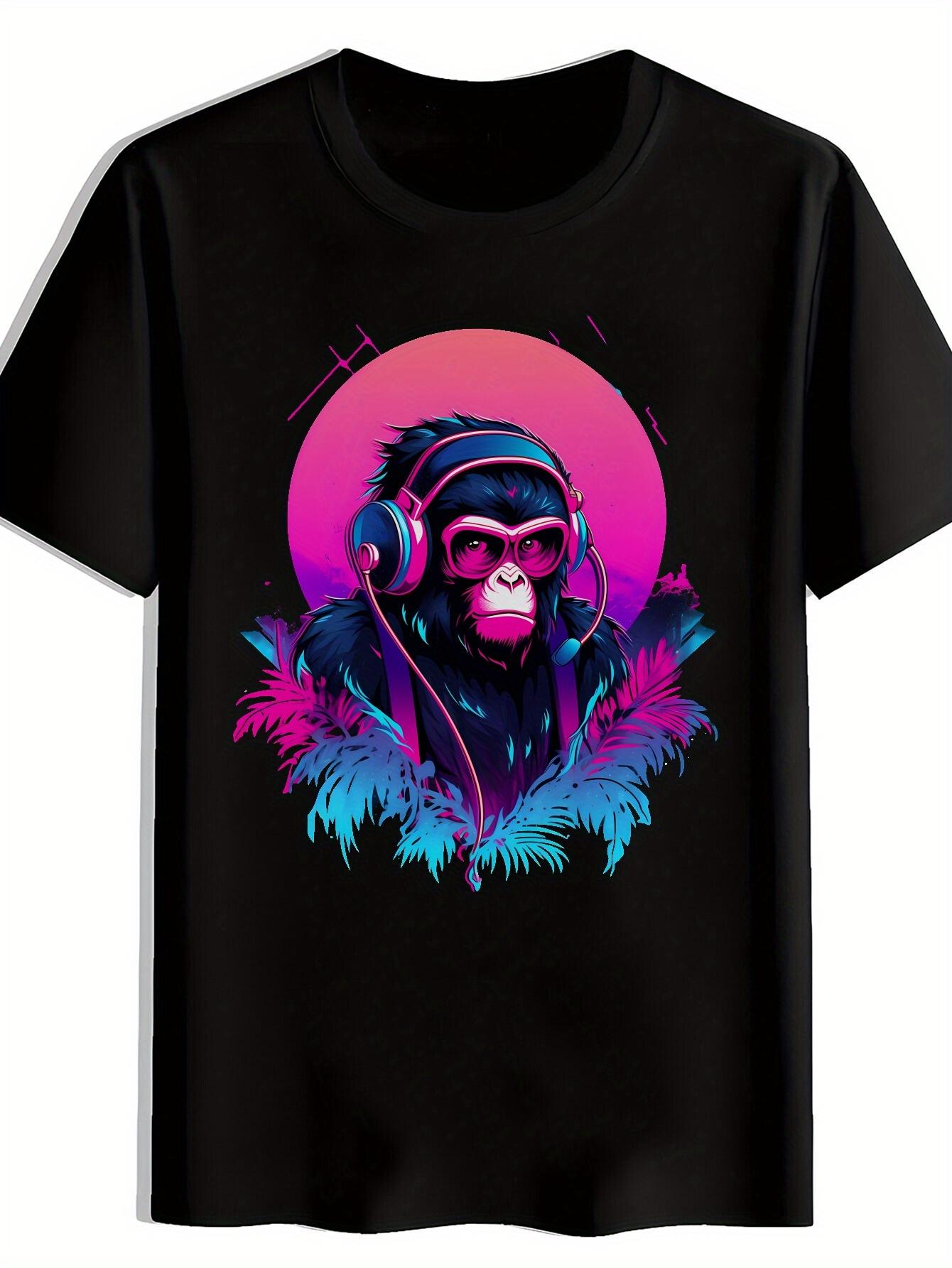 T-shirt Gorilla Headphone Graphic - Gorilla with Headphones & Music Print XXXL