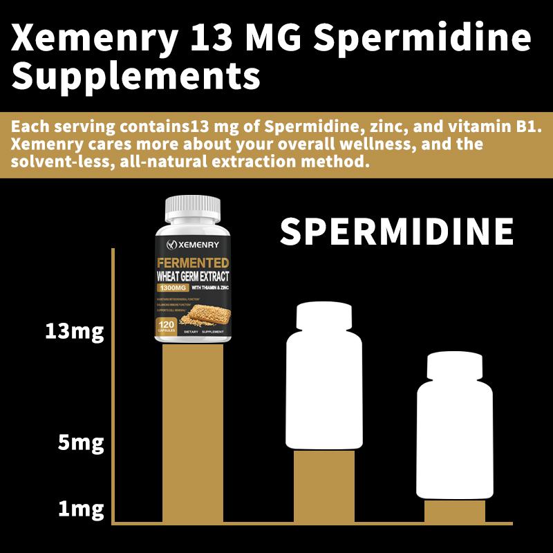 Wheat germ extract capsules, 1300mg high content, combined with vitamin B1 and zinc, antioxidant support, suitable for both men and women.
