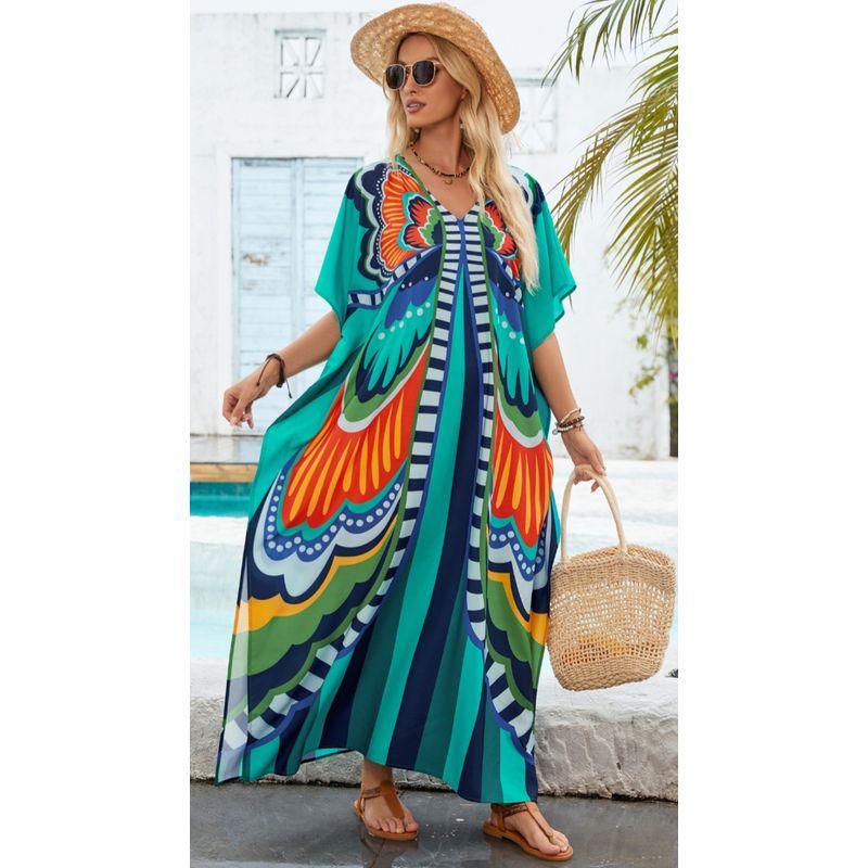 Summer New Arrival Women's Clothing Fashion Style Positioning Print Djellaba Beach Vacation Loose Sun Protection Blouse Long Dress