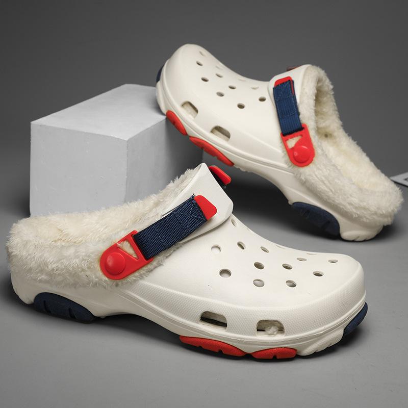 New velvet warm men's hole shoes autumn and winter platform casual couple home shoes cotton slippers