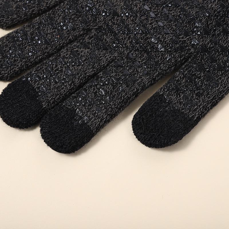 Knitted gloves, male and female couples warm in autumn and winter, couple's wool plush finger non-slip gloves