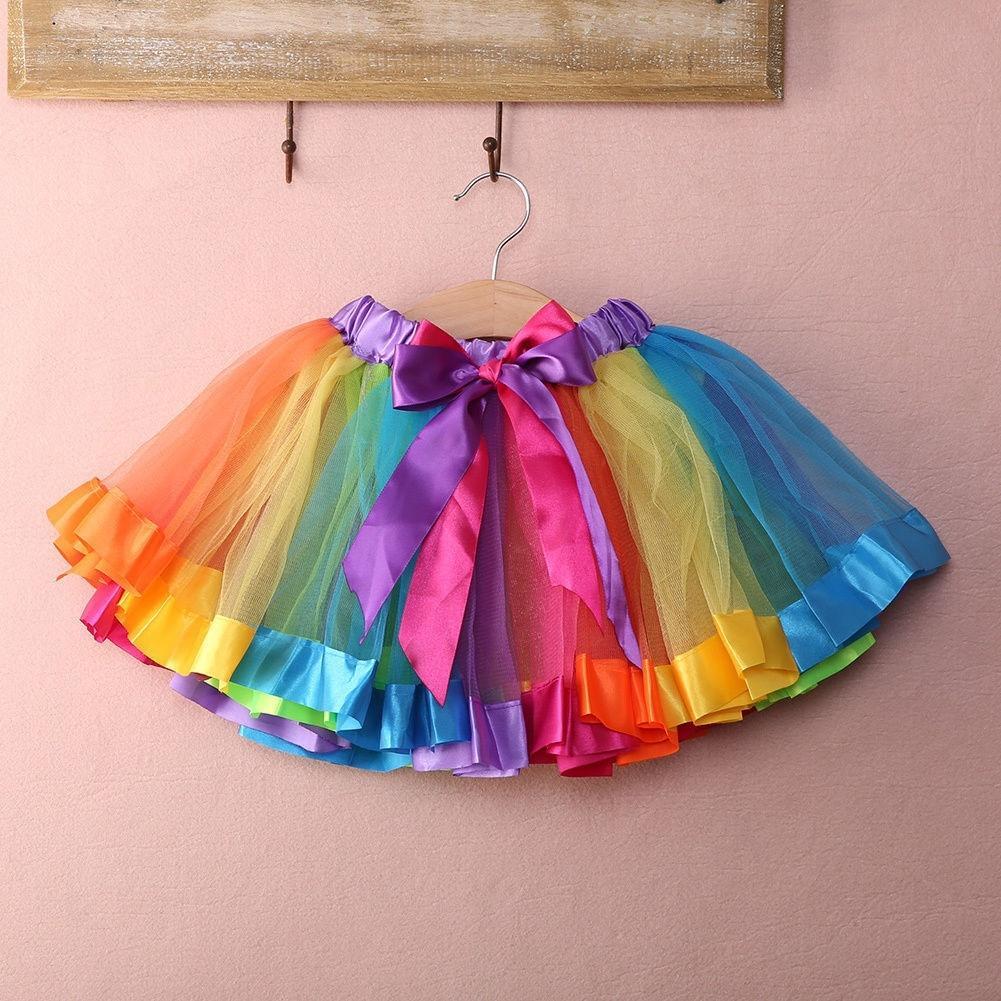 Toddler Kid Girl Petticoat Rainbow Pettiskirt Bowknot Skirt Tutu Skirt Dancewear