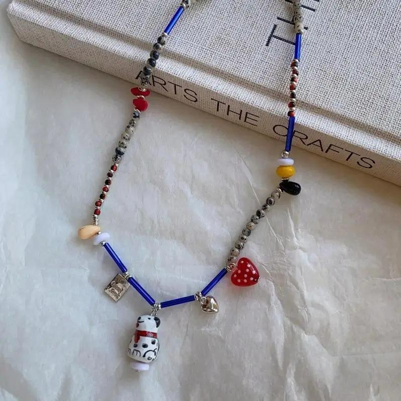 Schwarz-Weiß Perlen Dalmatiner Welpe Niedlich Personalisierter Anhänger Halskette für Frauen Mädchen Schönes Weihnachtsgeschenk Schmuck