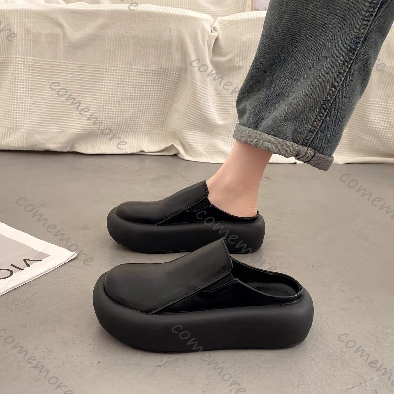 Comemore Thick Bottom Baotou Half Slippers for Women Casual Outside Wear Flat Platform Mules Slipper Spring Autumn Ladies Slides