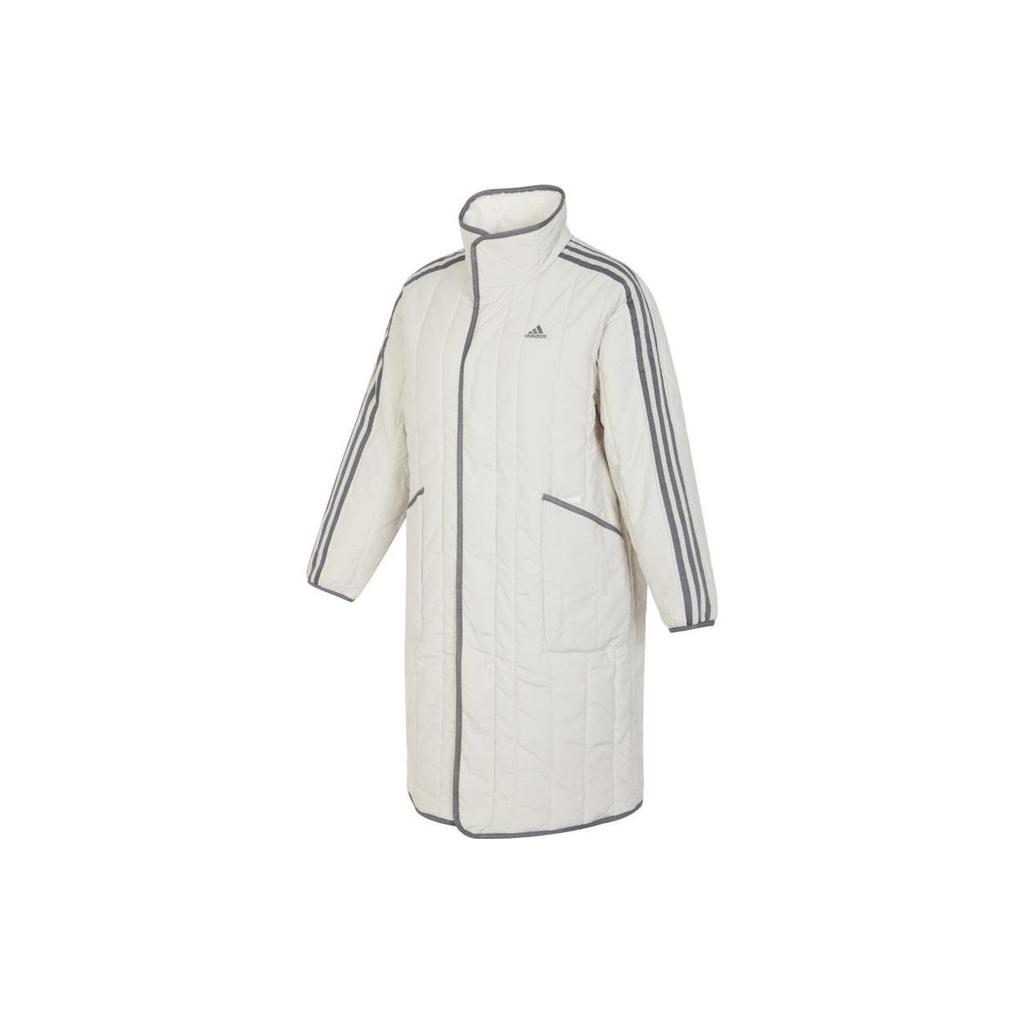 Adidas Ležérní sportovní pruhovaná bavlněná bunda střední délky dámská svrchní bílá IL8952