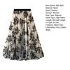 Women A-Line Skirt 3D Embroidered Leaf Print Double-Layered Mesh Tulle High Waist