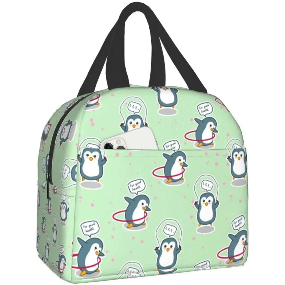 Cute Penguin Musician Pattern Lunch Box Bento Box Insulated Lunch Boxes Reusable Waterproof Lunch Bag for Office Picnic Hiking