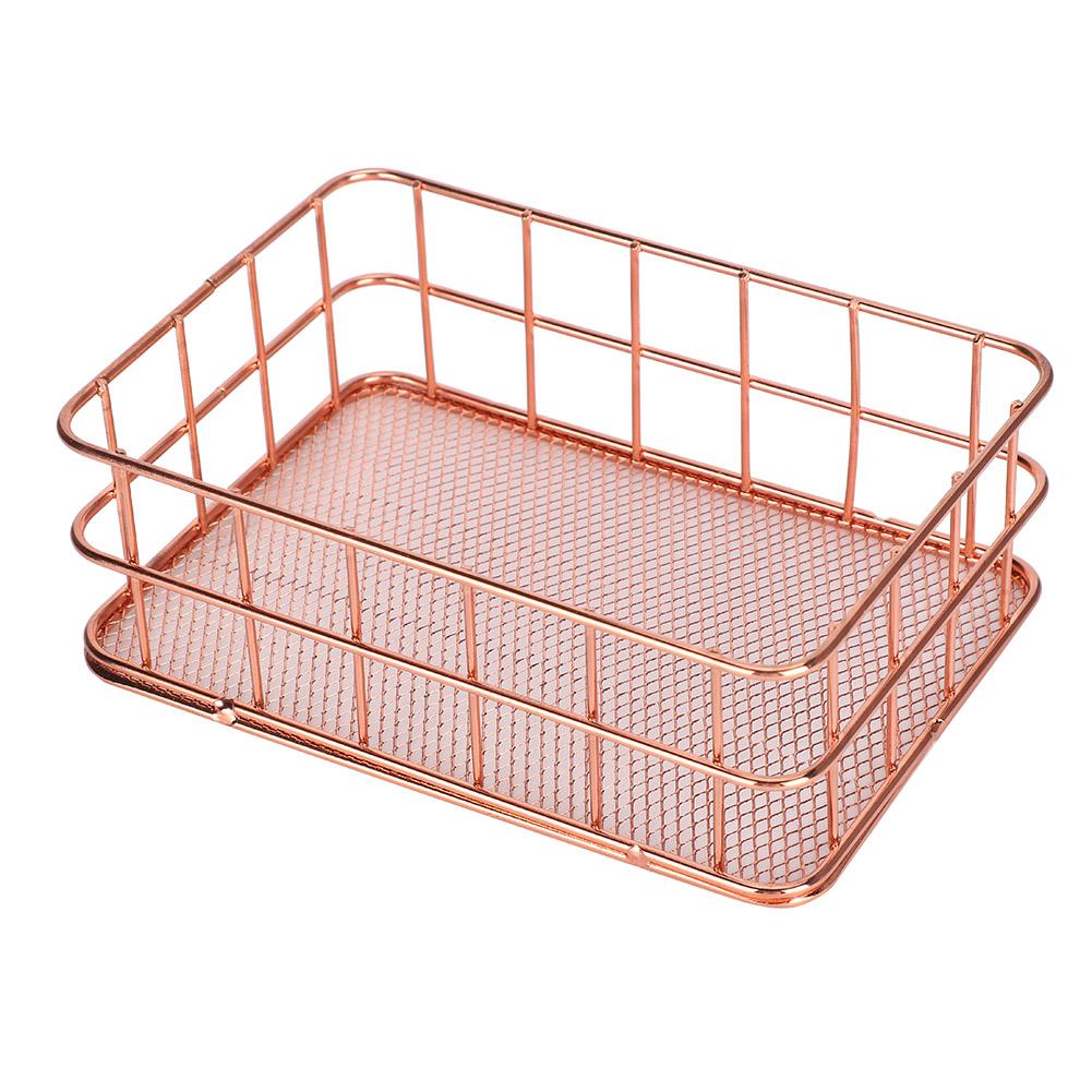 Desktop Storage Basket Rose Gold Metal Grid Fruit Clothing Table Organizing Storaging