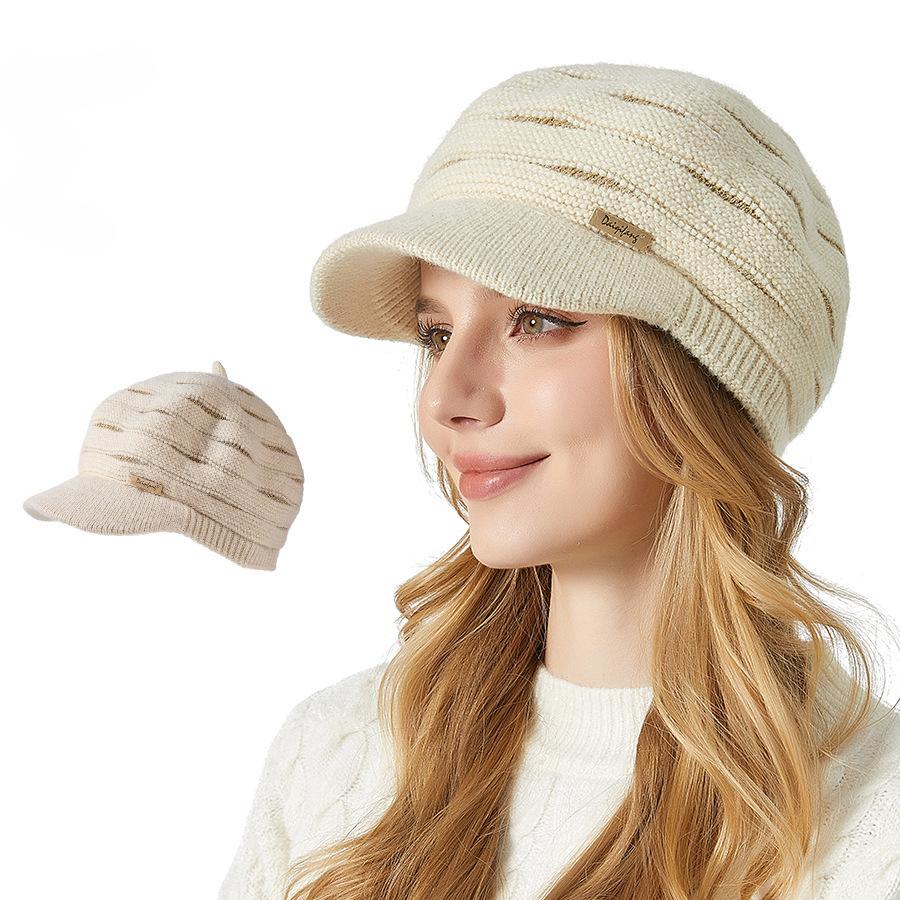 Rabbit Fur Hat Winter Thickened Middle-aged and Elderly Warm Hat Elegant High Elastic Double Layer Plus Velvet Ear Protection Hat