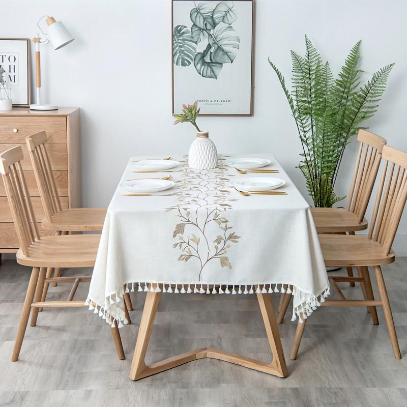 Cross-border Embroidered Plaid Floral Tassel Tablecloth for Coffee & Dining Tables