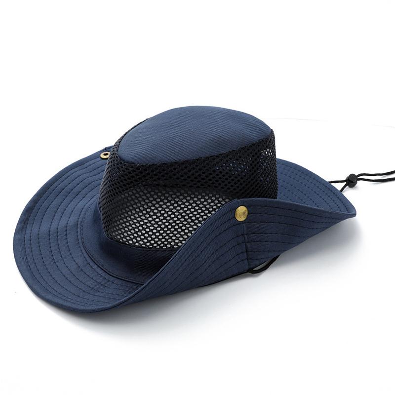 Wide Brim Mesh and Fabric Panama Style Bucket Hat for Outdoor Activities