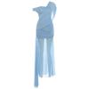 2026 European and American summer new pleated solid color fashion slanted shoulder slightly transparent light luxury slim temperament dress