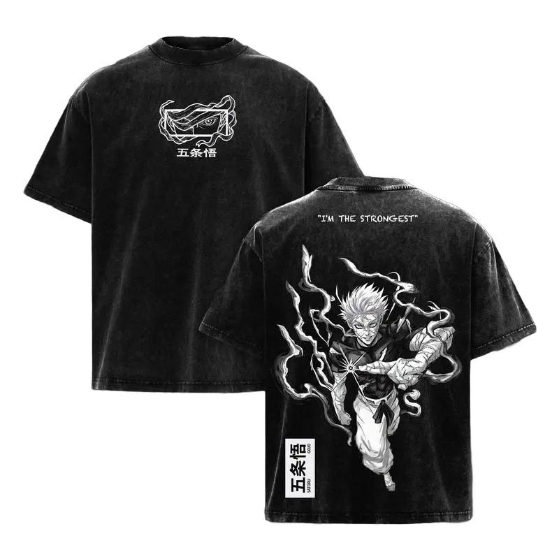 

Gojo Satoru Jujutsu Kaisen Clothing Men Women Manga T-shirts Vintage Washed T Shirt Casual Loose Cotton Tee Harajuku Male Tshirt XXL