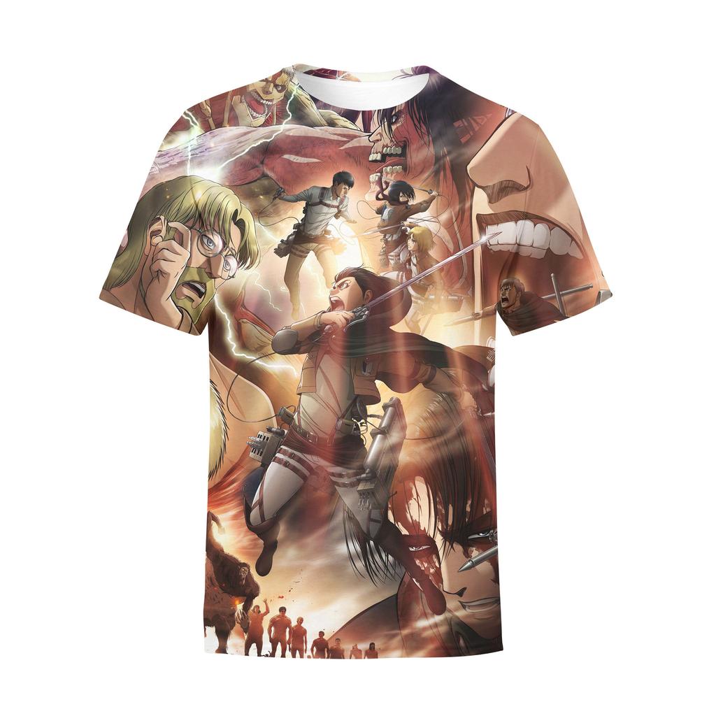 Attack on Titan 3D Digital Print T-Shirt for Anime Fans, Fashion Graphic Tee, Breathable Polyester Short Sleeve Streetwear Tops