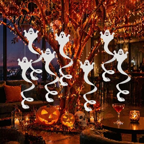 Spooky Festival Party Supplies 8 Pcs Halloween Hanging Ghost Swirl Decoration, White Ceiling Decoration Swirls Streamers for Home Office Haunted House