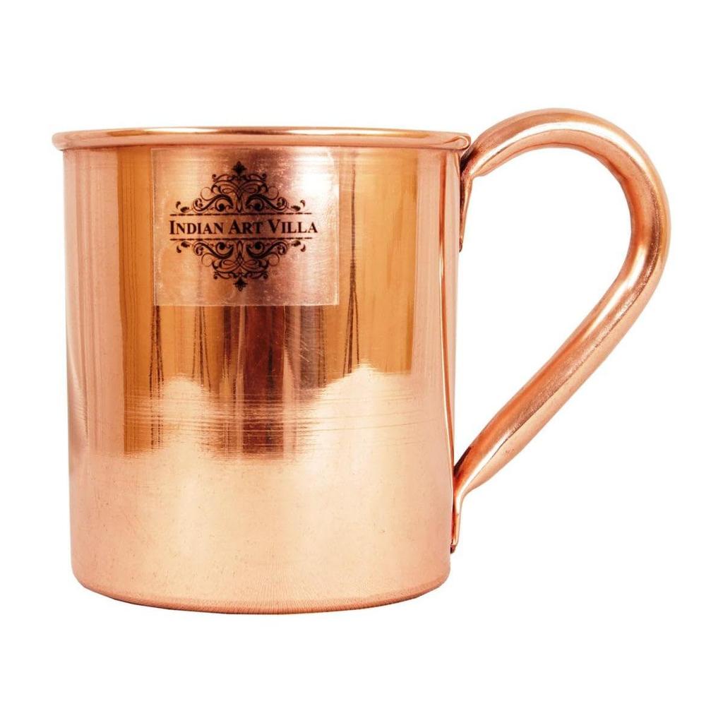 Pure Copper Straight Shaped Shine Finish Design Moscow Mule Beer Mug Cup, Best for Beer Cocktail Parties, Barware, Volume-415ML, Set of 2