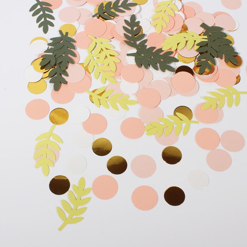 

100pcs Leaves Confetti Green Gold Pink Round Paper Confetti Wedding Birthday Party Decorations 100pcs