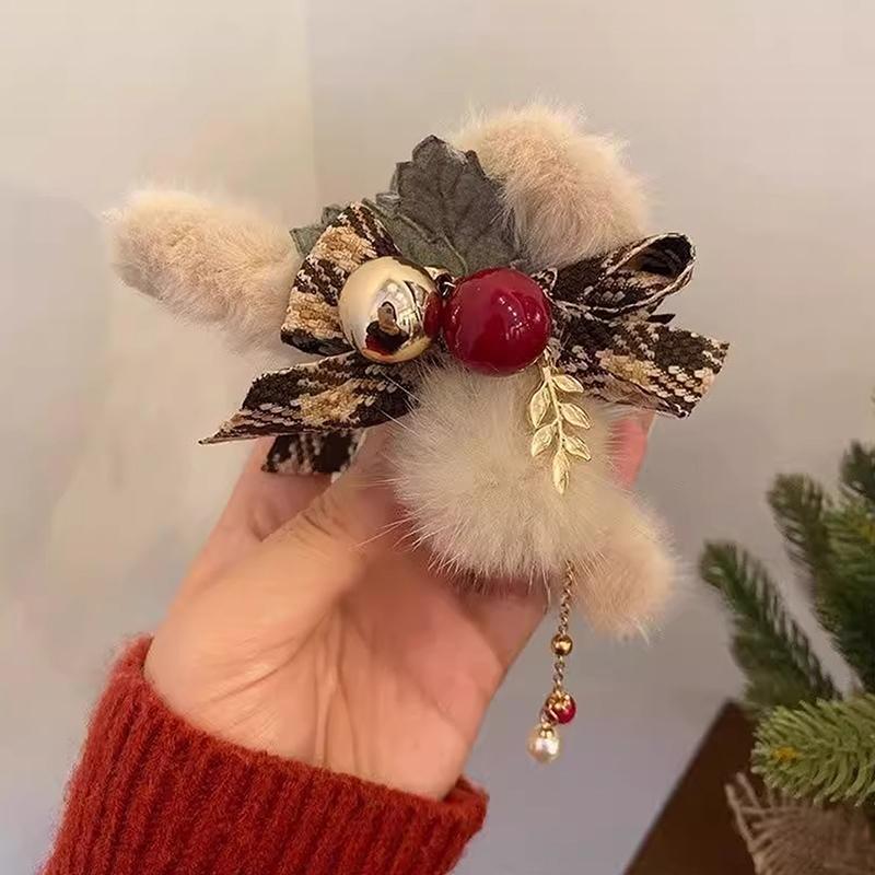 Weihnachten Plüsch Schleife Quaste Haarspangen Damen-Feiertage Weihnachtsgeschenke Erntedankfest Haarschmuck