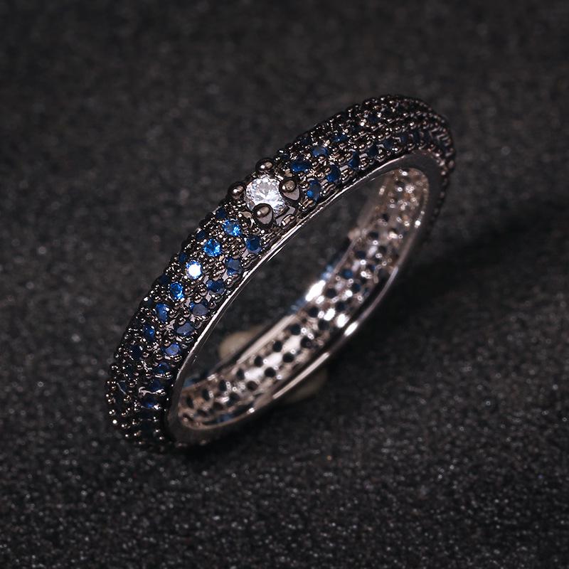 S Silver Colorful Zircon Black Gold Ring for Women Full Zircon Wedding Party Engagement High Quality Jewelry Ring Gift