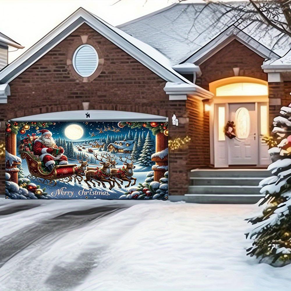 Bannière de porte 2D 1 bannière festive du Père Noël et de son traîneau tiré par des rennes - polyester durable Décoration de Noël