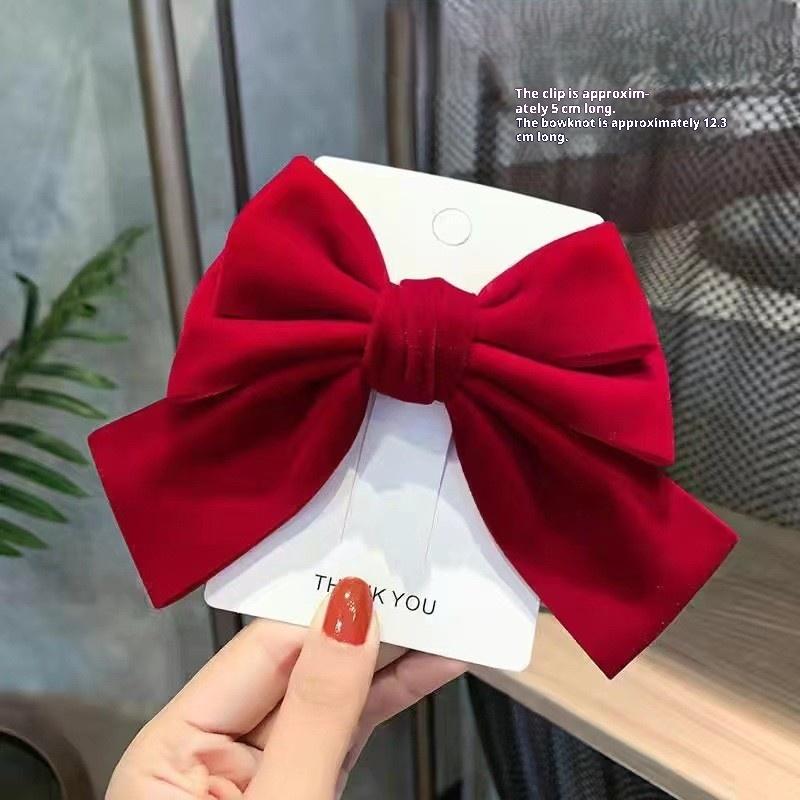 Girls Black Red Big Velvet Bow Hair Clip For Women Vintage Wedding Long Ribbon Korean Hair Pin Barrette  Hair Accessories