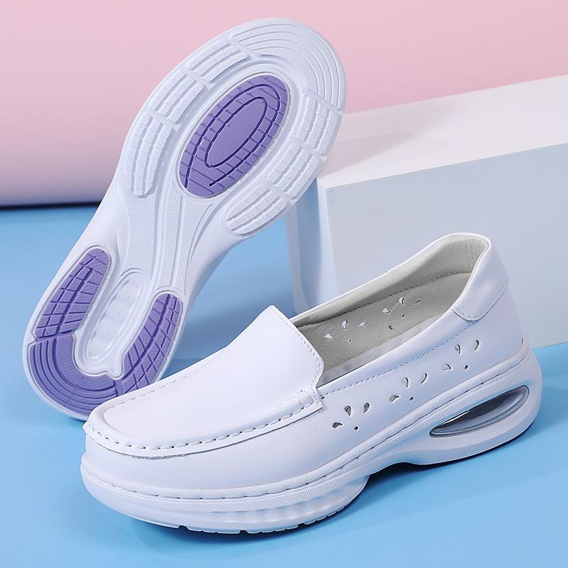 Air Cushion Nurse Shoes Women's Spring and Summer New Leather Hollow Soft Sole Breathable Special Medical Work Shoes In Stock