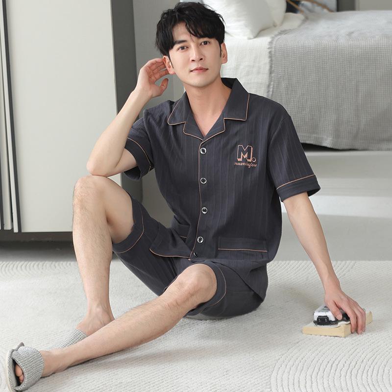 High-End Men's Summer Cotton Pajama Set - Short-Sleeved for Teens to Middle-Aged