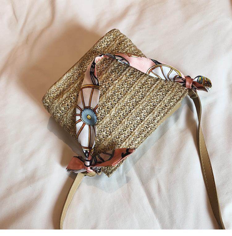 SCIONE Straw Small Bag Female New Summer Forest Woven Silk Scarf Fairy Bucket Bag Girl Messenger Beach Bag