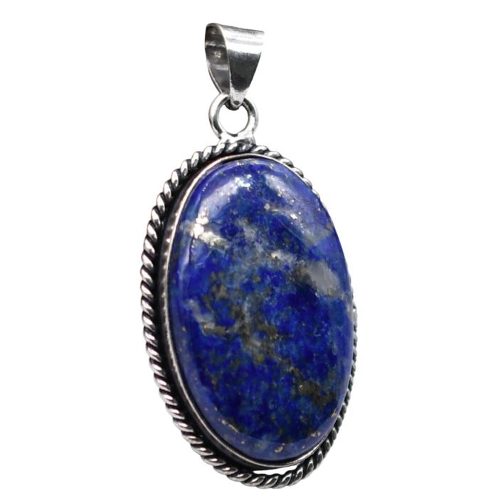 Lapis Lazuli Natural Gemstone Antique Silver Plated Pendant 2" J 1005
