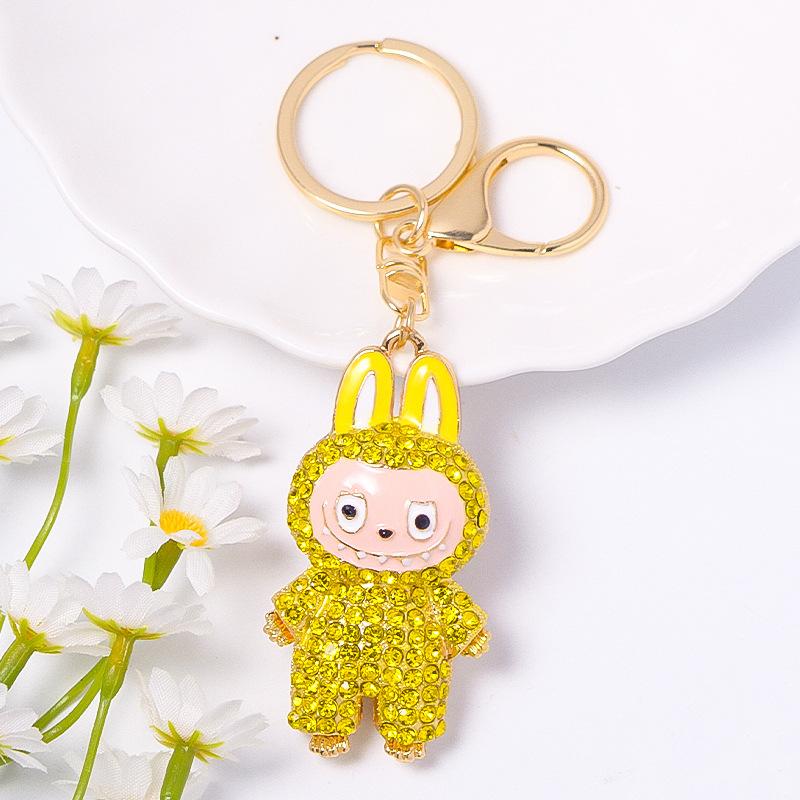 Cross Border Popular Cartoon Doll with Canvas Keychain, Small Pendant Accessories, Rhinestone Metal Rabbit Keychain