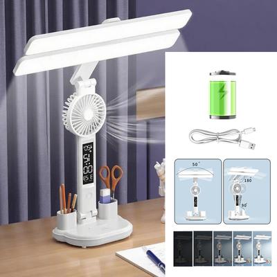 Lámparas de Mesa LED Recargables Reloj Con Ventilador Pantalla Luces de Lectura Cabecera Decoración de Sala de Estar Iluminación Táctil Luces de Escritorio de Estudio