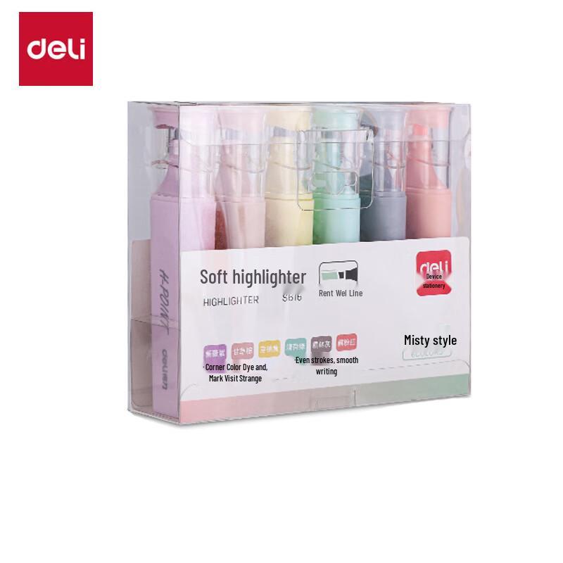 Deli Misty Soft Color Highlighter Pens, 6-Pack