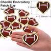 12pcs Heart Football Iron on Patches Embroidered Motif Applique Deco Sew on Patches Gold Edges Chenille Love Shape Rugby Embroidered Patches for