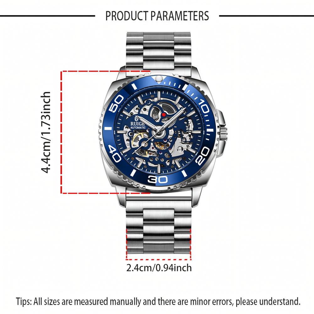 Fashion Hollow Men' S Fully Automatic Watch Stainless Steel/ Silicone Strap Mechanical Movement Luminous Business Skeleton Watches