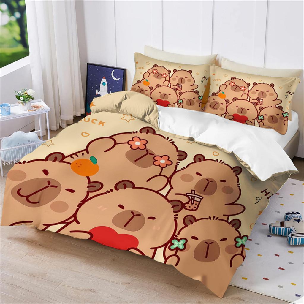 Capybara Duvet Cover Microfiber Bedding Set, Capybara Duvet Quilt Cover Pillowcases With Zip,Soft Duvet Cover Set for Men Woman