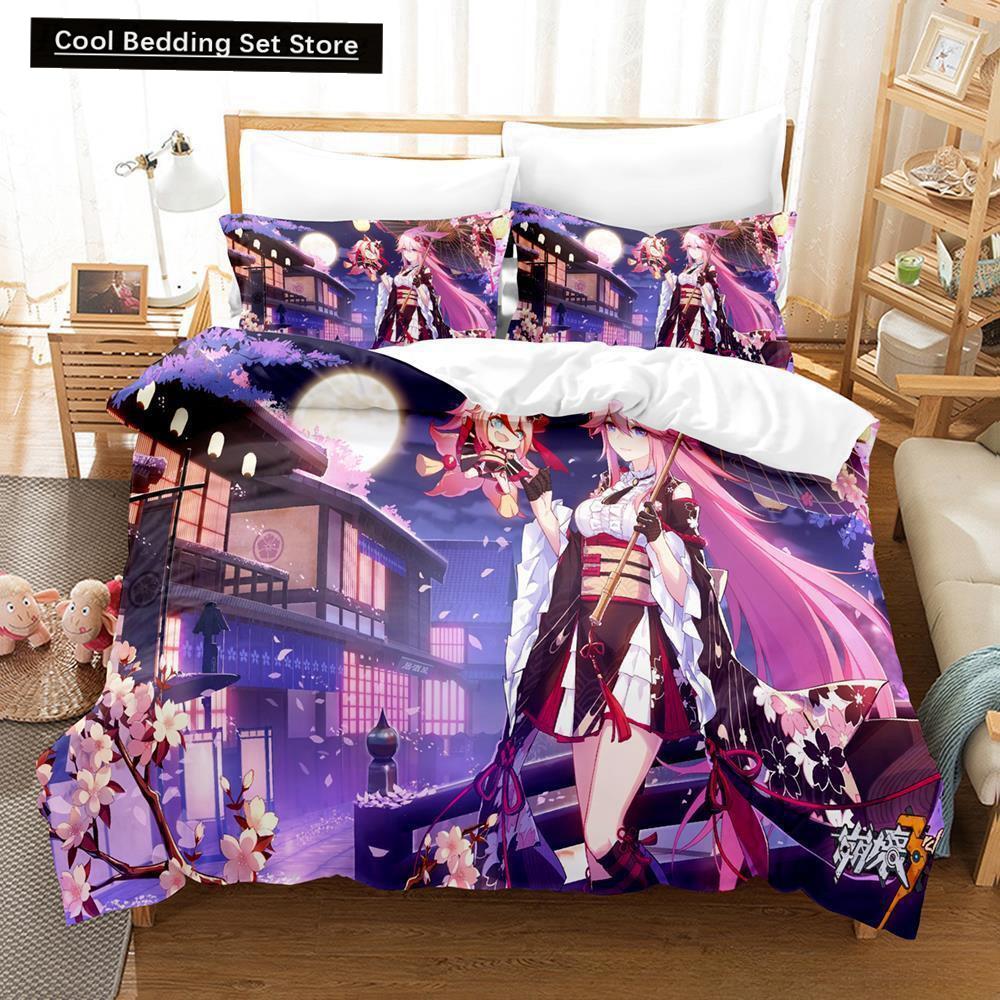 Spel Honkai Impact 3 Sängkläder Set Enkelsäng Tvilling Full Queen King Size Sängset Vuxen Barn Sovrum Påslakanset Anime Lakan Set