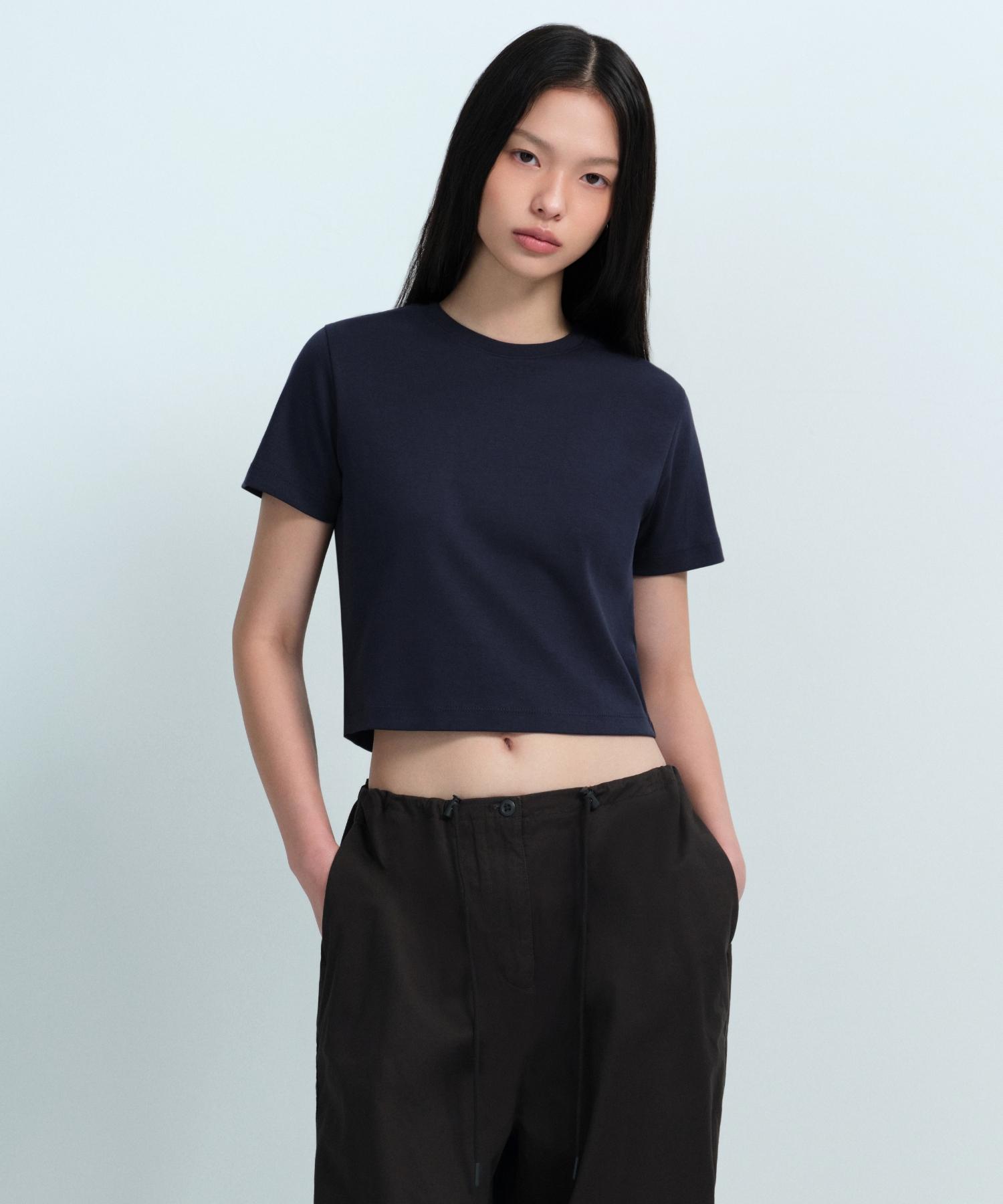 Musinsa Standard Woman Women S Crew Neck Crop T-Shirt [Dark Navy] Dark Navy/M