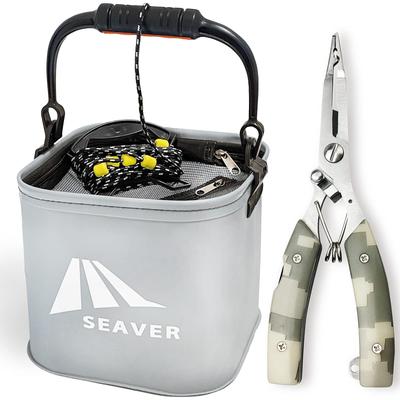 SEAVER Κουβάς Ψαρέματος Νερού, 22cm [Επιλέξτε το Χρώμα του Σετ σας] με Λαβίδα Πιασίματος Ψαριών (Γκρί)