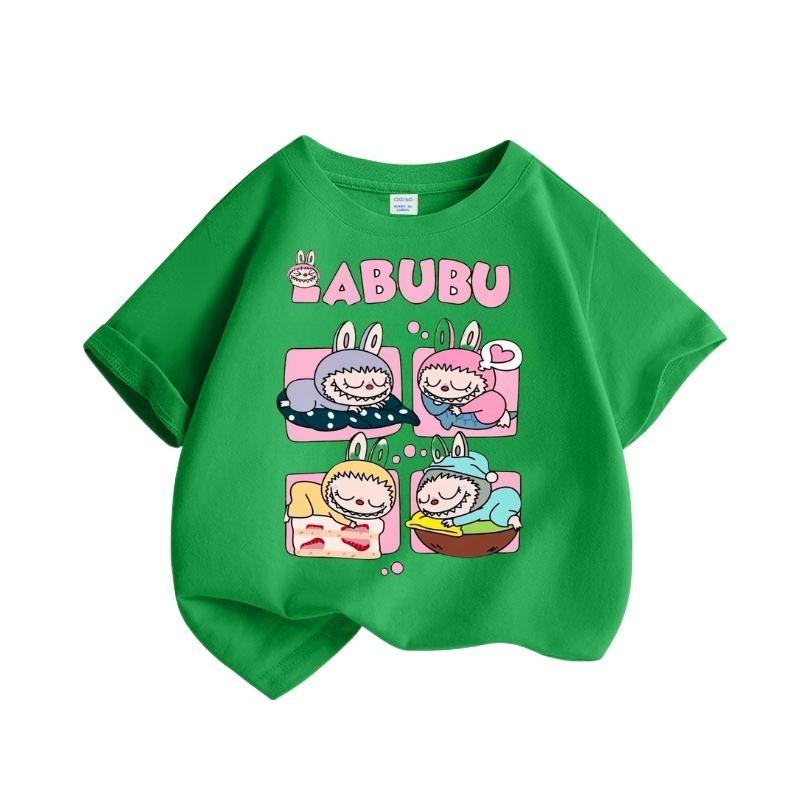 Labubu Children's Round Neck T-shirt Girls' T-shirt Casual Fashion Versatile Cute Art Style Pattern Clothing