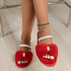 Fashion Red Slippers Couple Casual Versatile Bow for Men and Women Winter Cotton Mopping