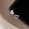 Real 925 Silver Zircon Hollow Heart Mini Stud Earrings For Women Trendy Fine Jewelry Small Niche Luxury Accessories
