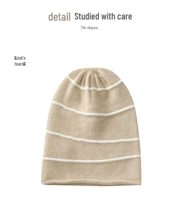 Women's 100% Pure Cashmere Color Block Rolled Edge Knitted Fashion Hat