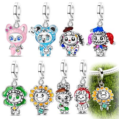 Copper Cute Doll Series Charms Clover Beads Colorful Clown Sunflower Pendant Fit Original Bracelet Necklace Jewelry