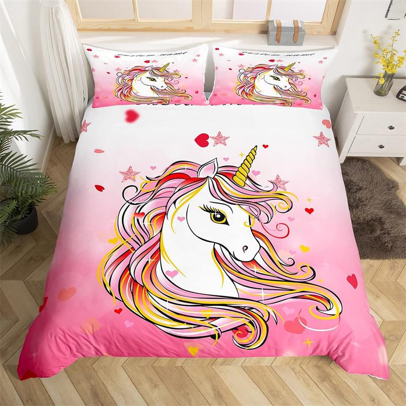 Comforter 3D Unicorn Cartoon Style Bedding Set Luxury Twin Full For Kids Boys Girls Comforter Home Textile